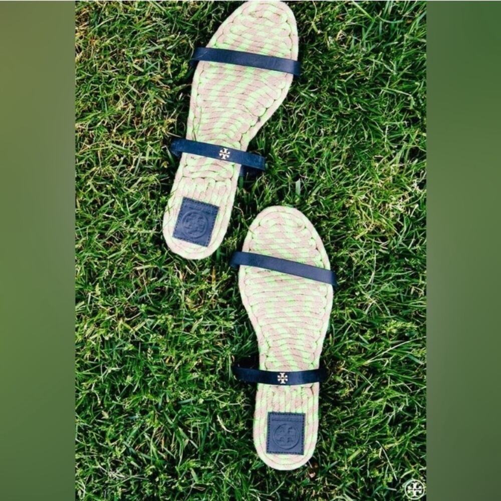 Tory Burch Two Band Flat Espadrille Slide Sandals 8.5 - Picture 2 of 14